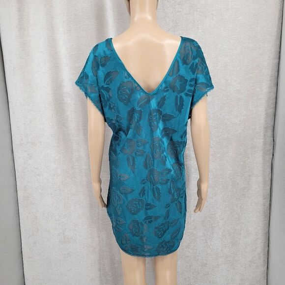 Intimate Moods Vintage Teal Sheer Floral Burnout Design Lace Trim Women's Large - Picture 7 of 12